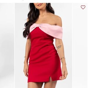Pink lily take a vow red and pink bow detail mini dress